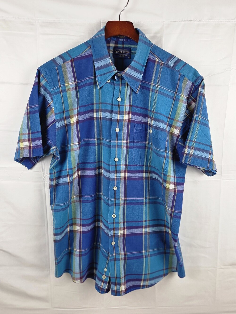 Pendleton Oceanside Short Sleeve Button Down Shirt Mens Large Blue Plaid